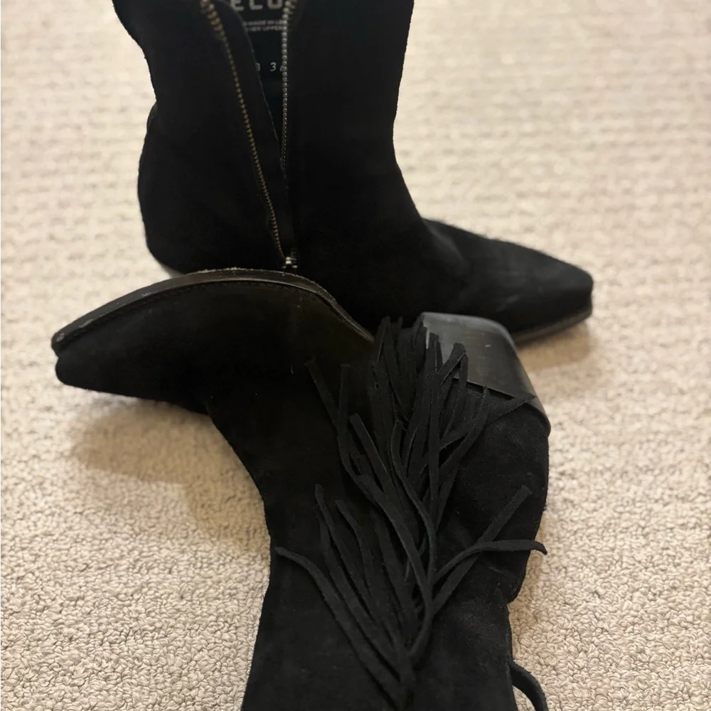 Tecovas Black Suede Ankle Boots with Fringe - Picture 2 of 7